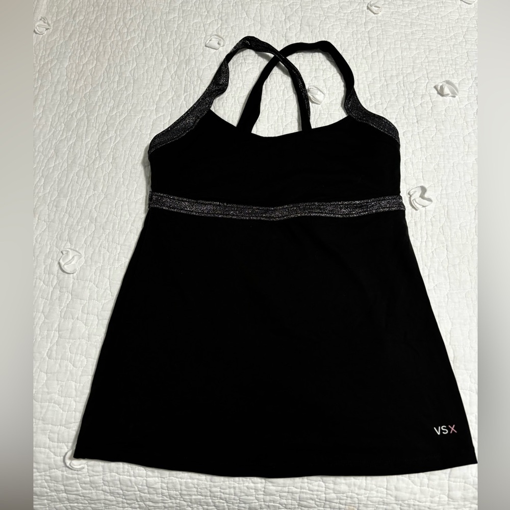 Black and shimmer workout tank top